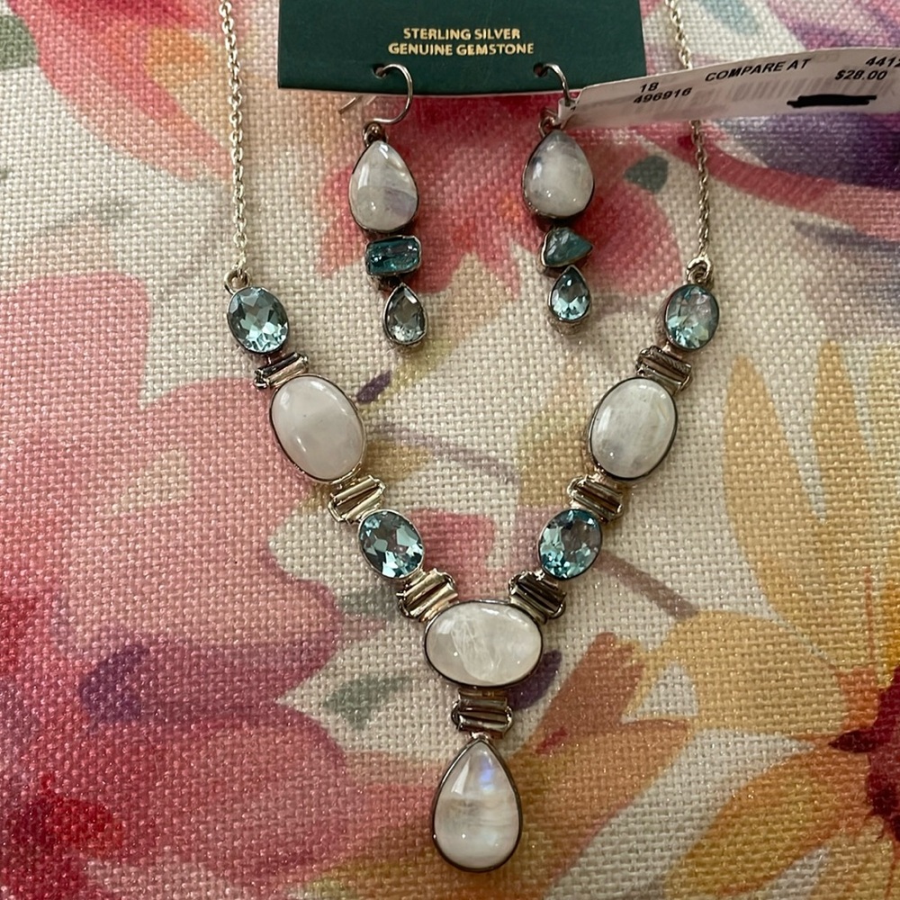 Moonstone Blue Topaz and Apatite Sterling Silver Necklace and Earring Set